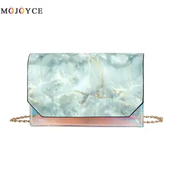 

Transparent Marble PU Leather Patchwork Shoulder Bags Fashion Clear PVC Chain Crossbody Bags for Women