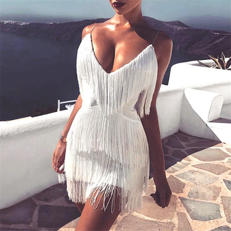 

Women Dress Tassels Ladies Party Dresses Sexy Womens Sleeveless Dress Summer Sundress Solid Color Club Dresses For Women Clothes