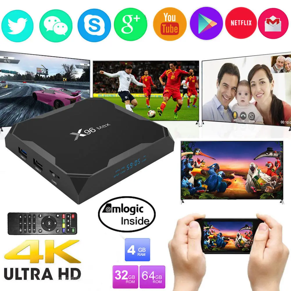 

X96 Max Android8.1 Amlogic S905X2 Quad Core WiFi BT Smart TV Box 4K Media Player