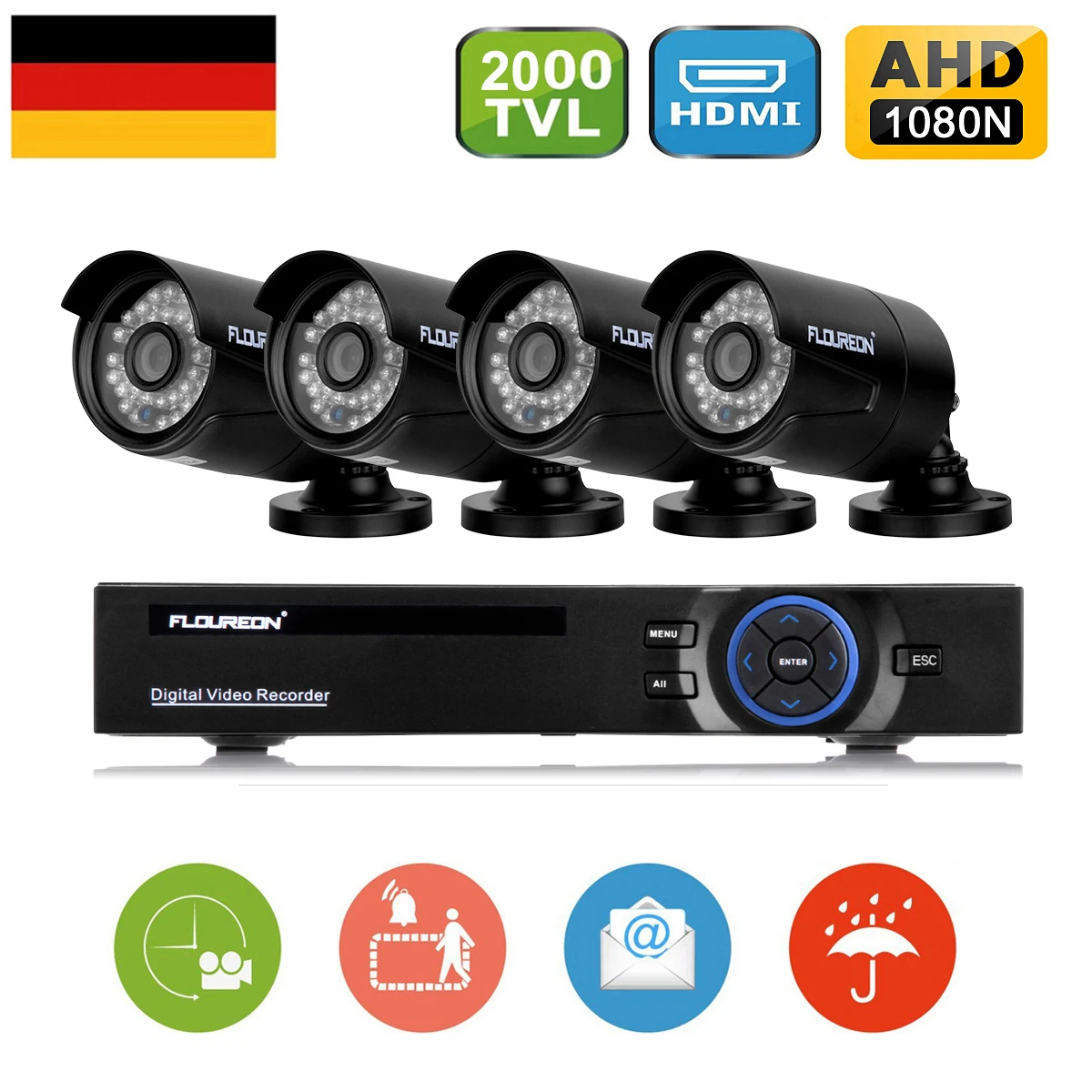 Floureon 1 X 8CH 1080N AHD DVR + 4 Открытый 2000TVL 960 P 3 Мп камера безопасности системы Комплект