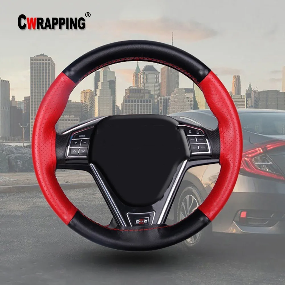 

Universal 38cm Car Wheel Interior Braid Cowhide Leather Steering Cover Hand Sewing With Needle And Thread For Most Car Styling