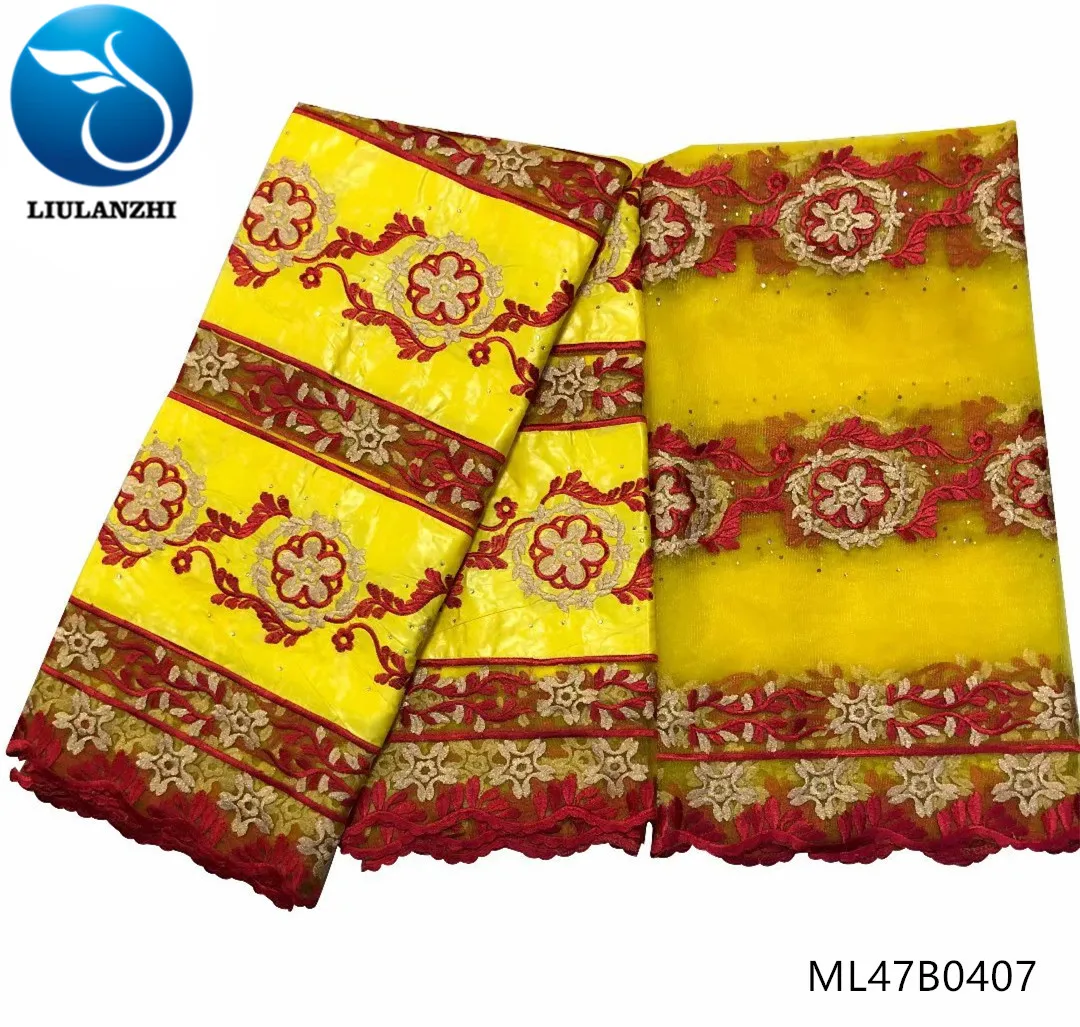 

LIULANZHI yellow nigerian brocade embroidery jacquard riche bazin fabric 2019 high quality african riche ML47B04