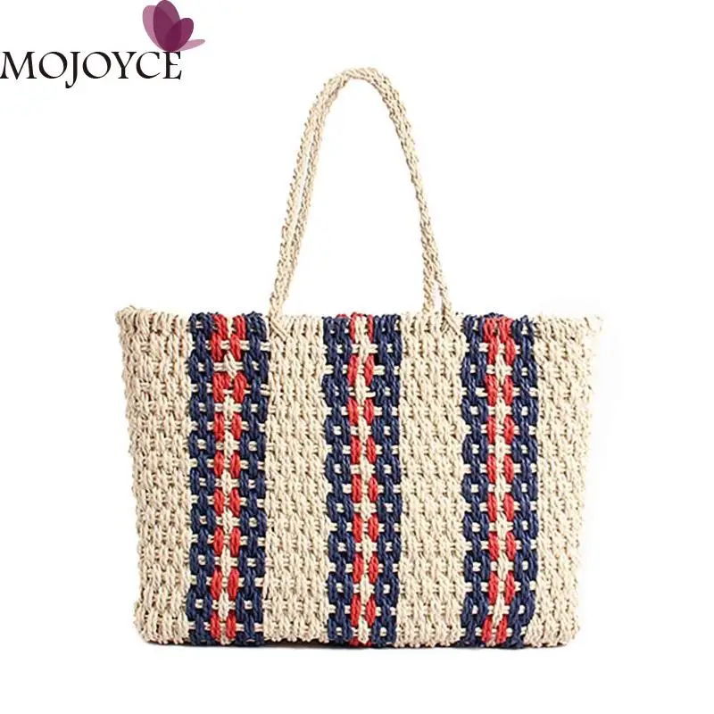 الإناث الأزياء Casula كبيرة قدرة بوهو المنسوجة شنطة كتف المرأة شريط القش اليد الكبيرة أعلى-حقائب بيد