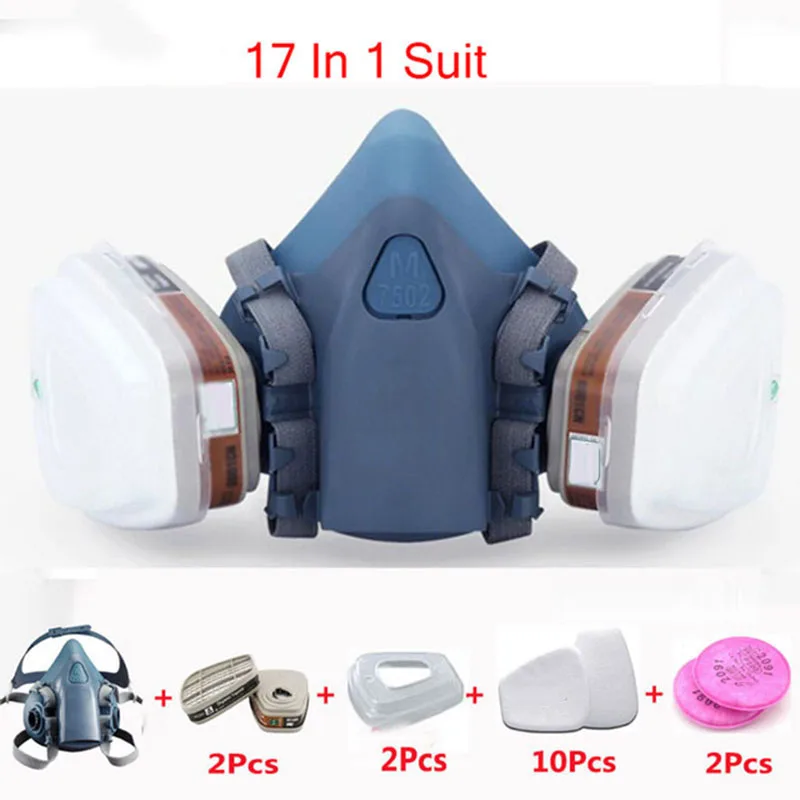 

3M 7502 Respirator Mask 17 in 1 Suit Industry Painting Spray Dust Gas Mask With 3M 501 5N11 6001CN Chemcial Half face Mask