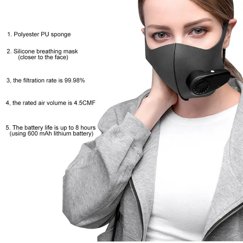 

Electric Anti Dust Mask Safety Sports Training Smart Mask Anti-fog Face Respirator Mouth Mask Light Weight For Men Women Riding