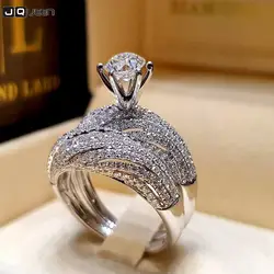 Серебряный комплекты колец 2 шт. Bijoux Полный AAA Кристалл CZ камень кольца романтический обручение обручальное кольцо для женщин подарок