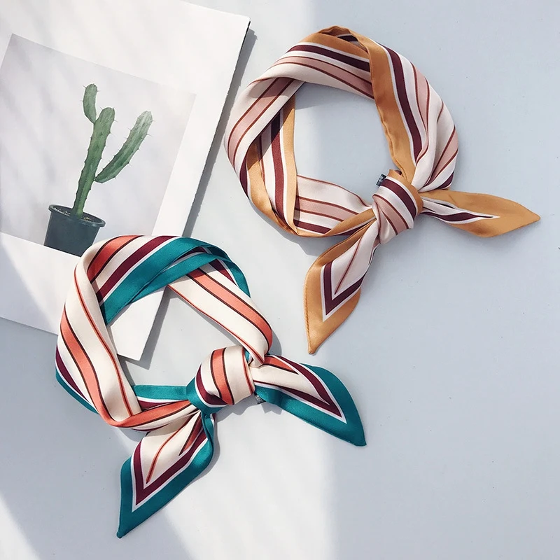New Women's Square Scarf Silk Head Stripe Double-Sided Small Retro Hair Band Small Fashion Scarf