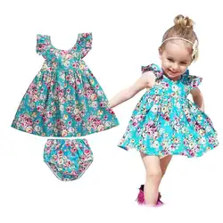 2 шт. летнее платье в народном стиле для маленьких девочек; детская одежда с цветочным рисунком; принтованная повседневная одежда комплект