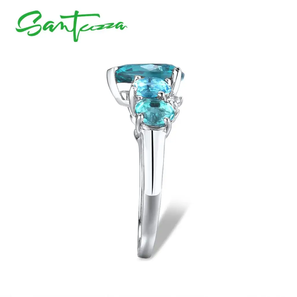 SANTUZZA, серебряные кольца для женщин, 925 пробы, серебро, дизайн, блестящий синий кристалл, кубический цирконий, кольцо, модные ювелирные изделия