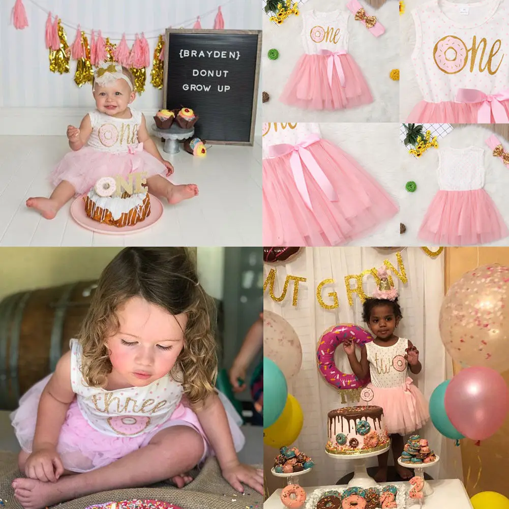 

Pudcoco Girl Dress US Newborn Baby Girl My 1st/2st/3st Birthday Donut Tutu Tulle 2PCS Outfit