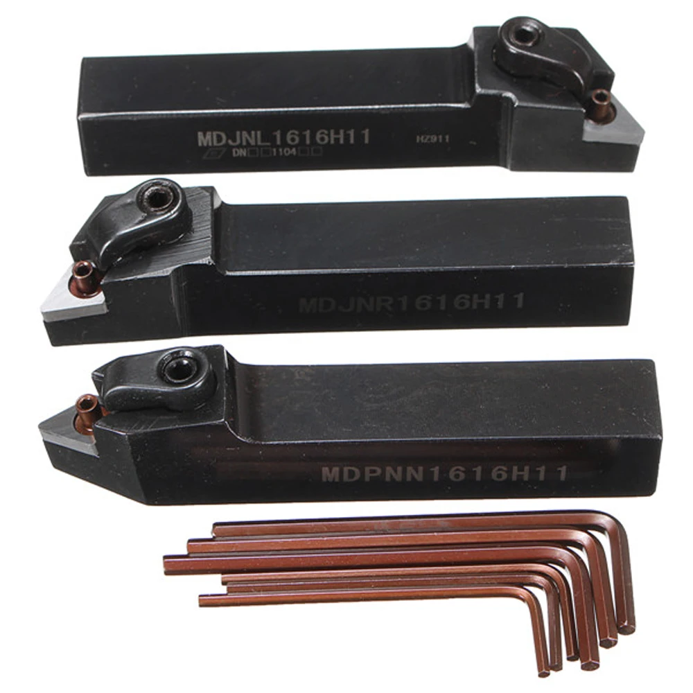 

3Pcs 16mm Professional Turning Tool Holders MDJNL1616H11& MDPNN1616H11& MDJNR1616H11 Lathe with 6Pcs Wrenches for Processing