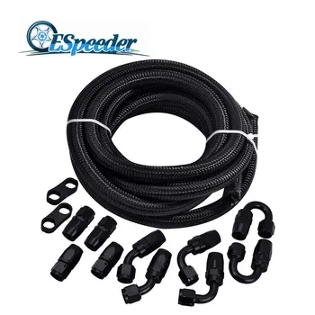 

ESPEEDER AN6 0/45/90/180 Degree Swivel Hose End Oil Cooler Hose Adapter+3M Double Nylon Braided Fuel Hose Line+Tubing Clamp