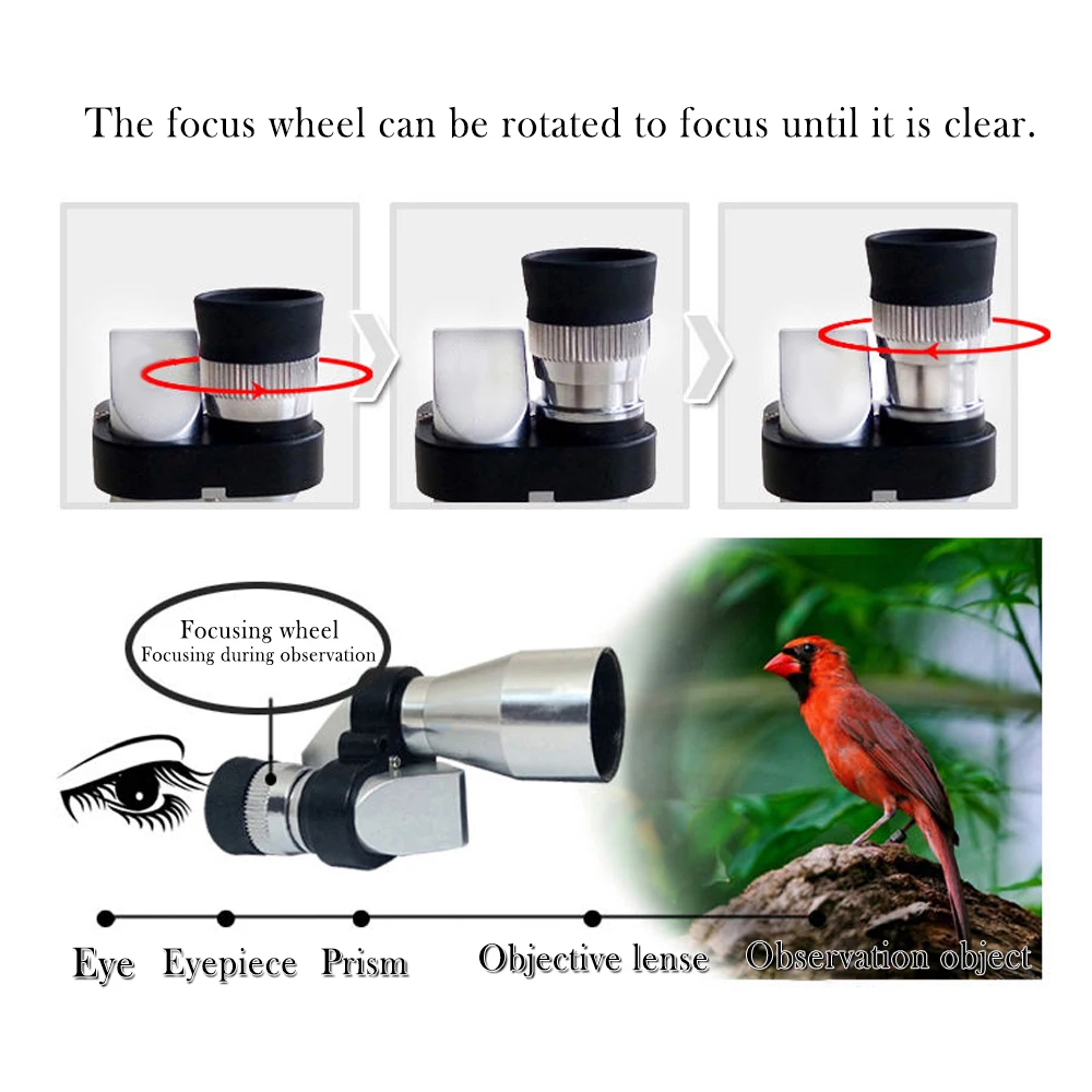 8x20 телескоп Мини Монокуляр Серебряный алюминиевый сплав Монокуляр телескоп с увеличительным капюшоном Открытый микроскоп 75 мм высота
