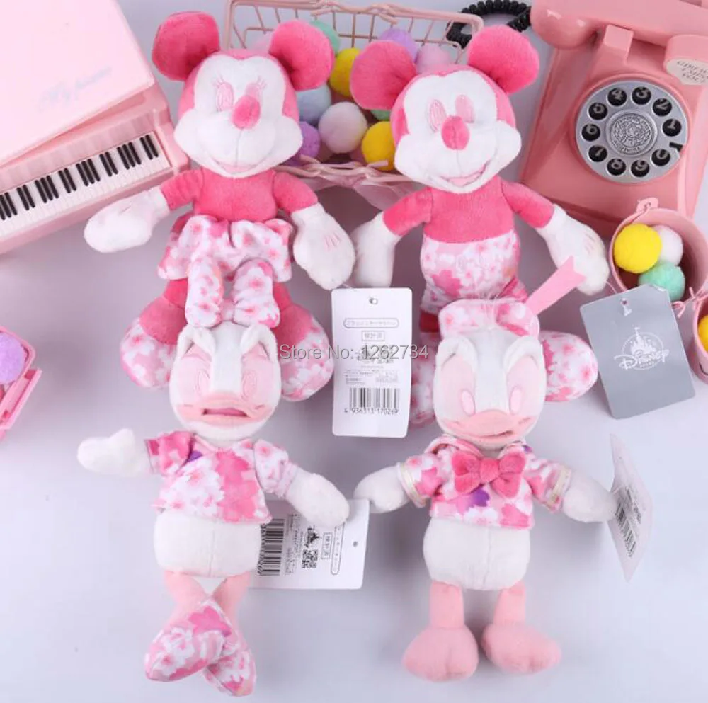 

Cute Pink Cherry blossoms Mickey Minnie Mouse Donald Duck Daisy Brooch 18CM Pendant Plush Doll Figure Retail