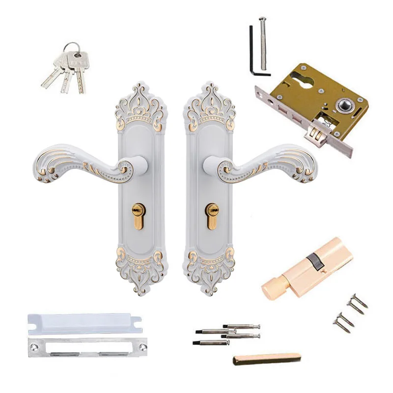 

1x Wooden Door Handle Lock Set With Keys in European Style For Indoor Room Bedroom