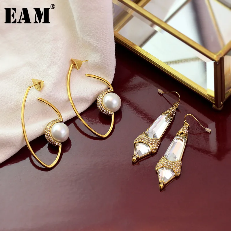 

WKOUD EAM Jewelry / 2018 New Fashion Temperament Rhinestone Inlaid Irregular Colorful Pearl Earrings Women's Accessories