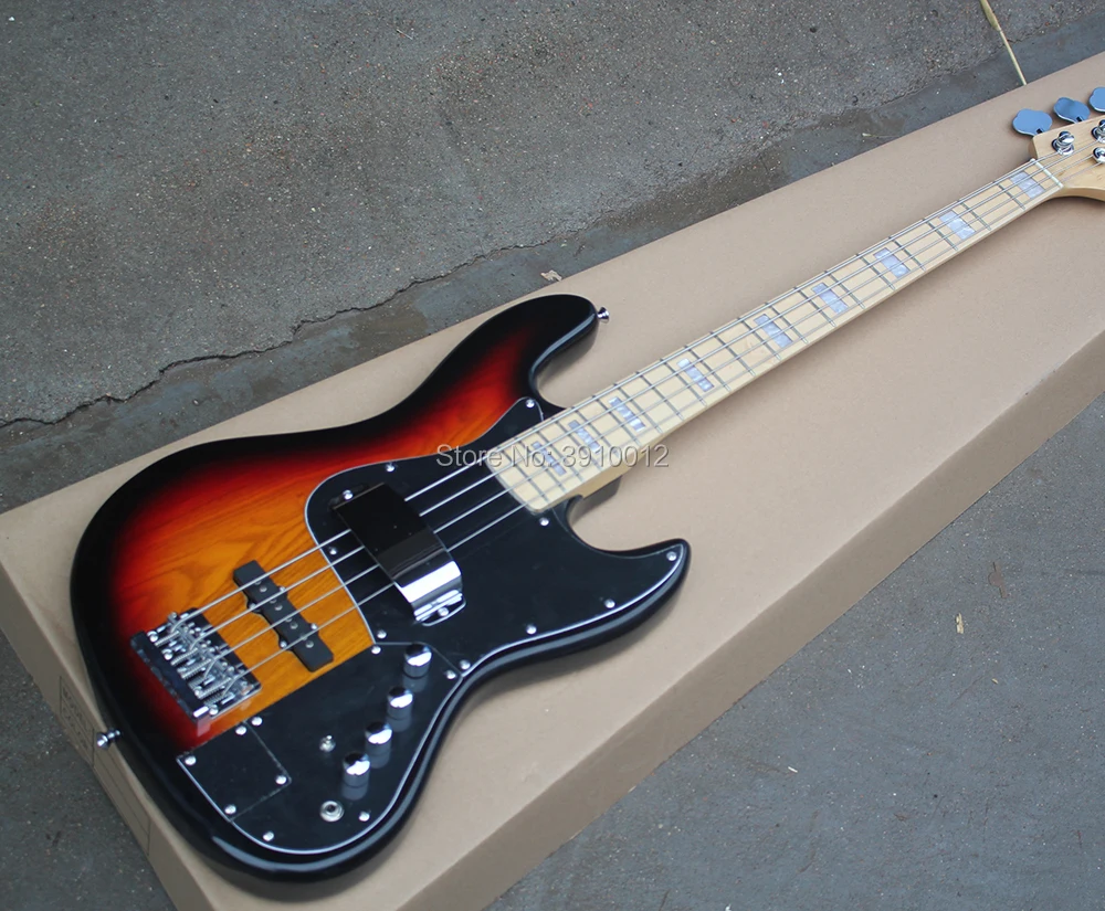 Factory Tobacco Sunburst 4 Strings Electric Bass Guitar with Active Circuit,Black Pickgaurd,Maple Fretboard,Offer Customized Factory Tobacco Sunburst 4 Strings Electric Bass Guitar with Active Circuit,Black Pickgaurd,Maple Fretboard,Offer Customized