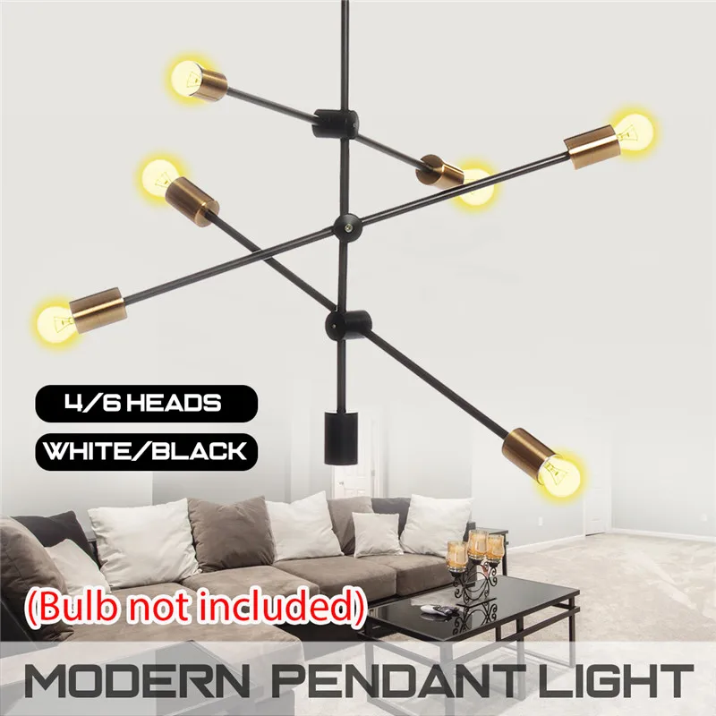 

Modern Vintage Chandelier Light Flush Mount Light Fixture White/Black Metal Chandelier with 4/6 Lights for Kitchen Dining Room