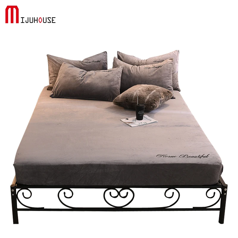 

Velvet Fitted Sheet Keep Warm in Winter Sheets European Simple Solid Color Bedding Soft Comfortable Bedspread Sheet