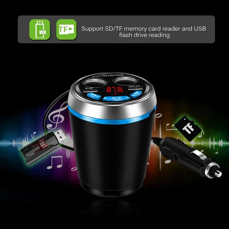 Onever 3 в 1 Bluetooth fm-передатчик автомобильный музыкальный MP3 плеер Автомобильный комплект свободные руки подстаканник прикуриватель 2 USB питания
