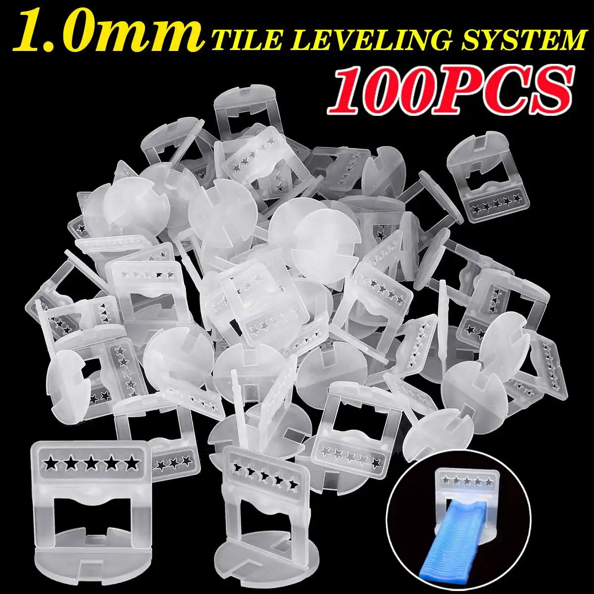 100Pcs 1.0mm Plastic Tile Leveling System Clips Kit Wall Floor Tile Spacer Tiling Tool Removal