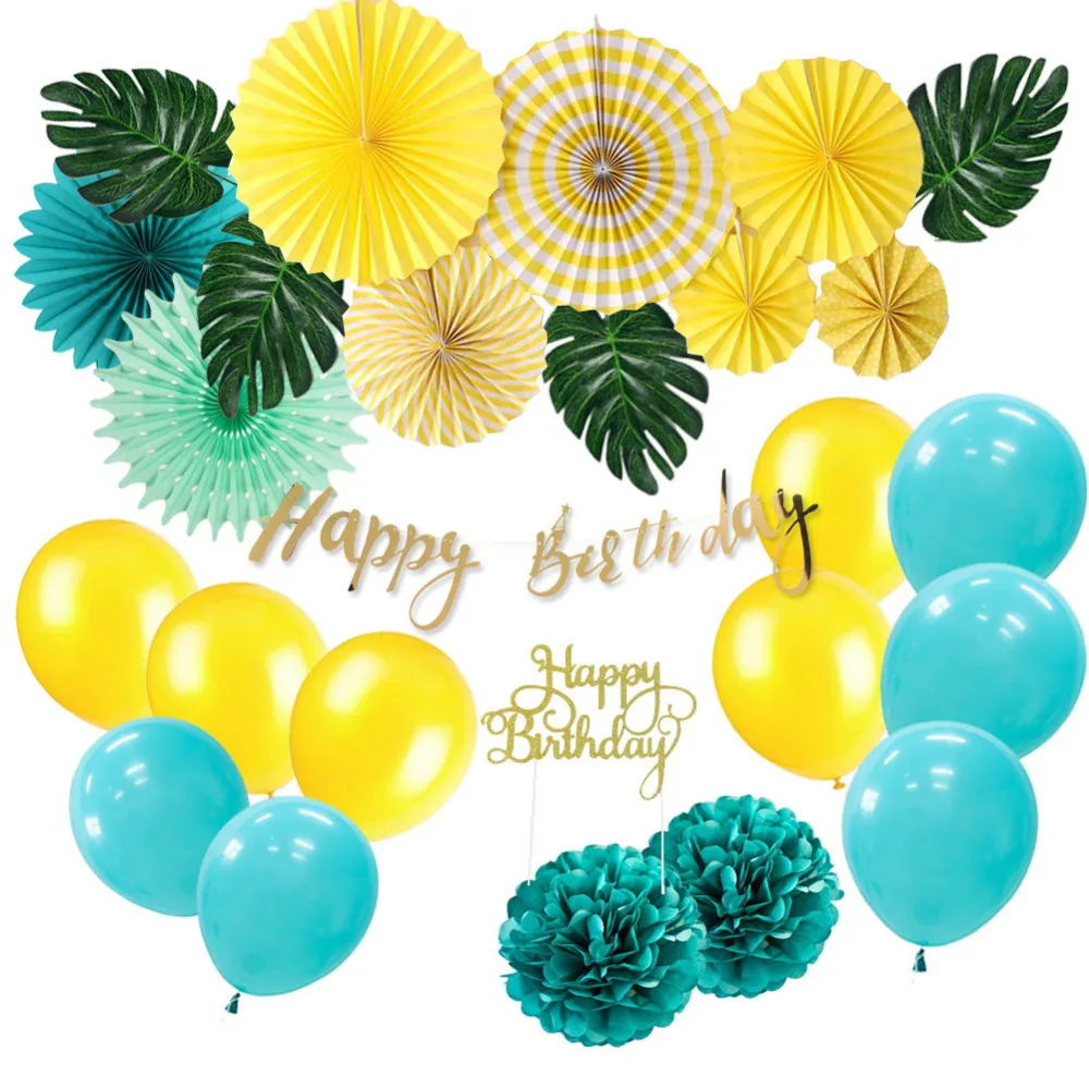 

Tropical Jungle Birthday Party Decoration Boy Girl Happy Birthday Banner Paper Fans Balloon 1st Year Wild One Themed Decor