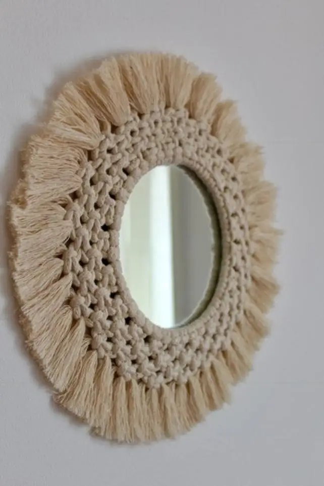 Диаметр 35 см макраме настенный гобелен зеркало круглое Бохо зеркало настенное макраме декоративное зеркало настенный гобелен