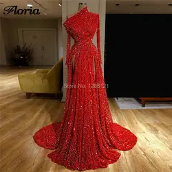 Дубай дизайн сексуальные красные длинные вечерние платья Robe de Soiree 2019 арабские Блестки вечернее платье для выпускного вечера турецкие