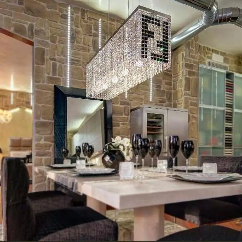 Noir F rectangulaire cristal lustre lampe pour salle à manger lustre de
