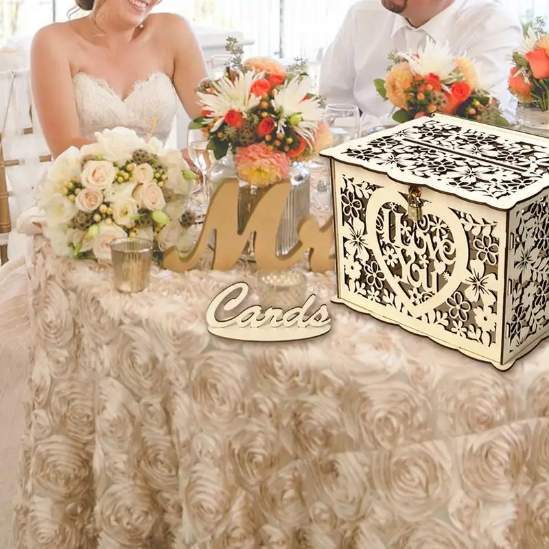 Деревянная карточка коробка свадебные украшения заготовки DIY бизнес винтажная коробка для карт с замком DIY коробка для денег подарочные коробки для дня рождения