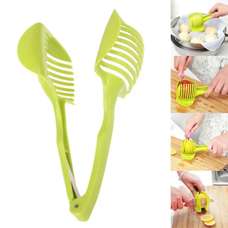 

Kitchen Gadgets Vegetable Tomato Slicer Cutter Slicer Kitchen Gadgets Lemon Orange Fruit Cutter Knife Cake Holder Plastic Fruit