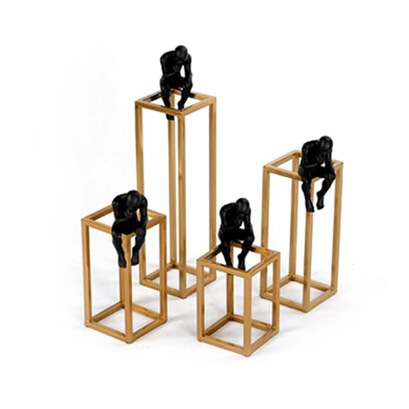 cheap Home decoration decorative thinker statue tiny model creative decorations office study bookcase stainless steel crafts ornaments