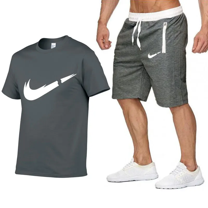 

2019 Brand t shirt Men Sets Fashion Summer cotton short sleeve Sporting Suit T-shirt +shorts Mens 2 Pieces Sets casual clothing