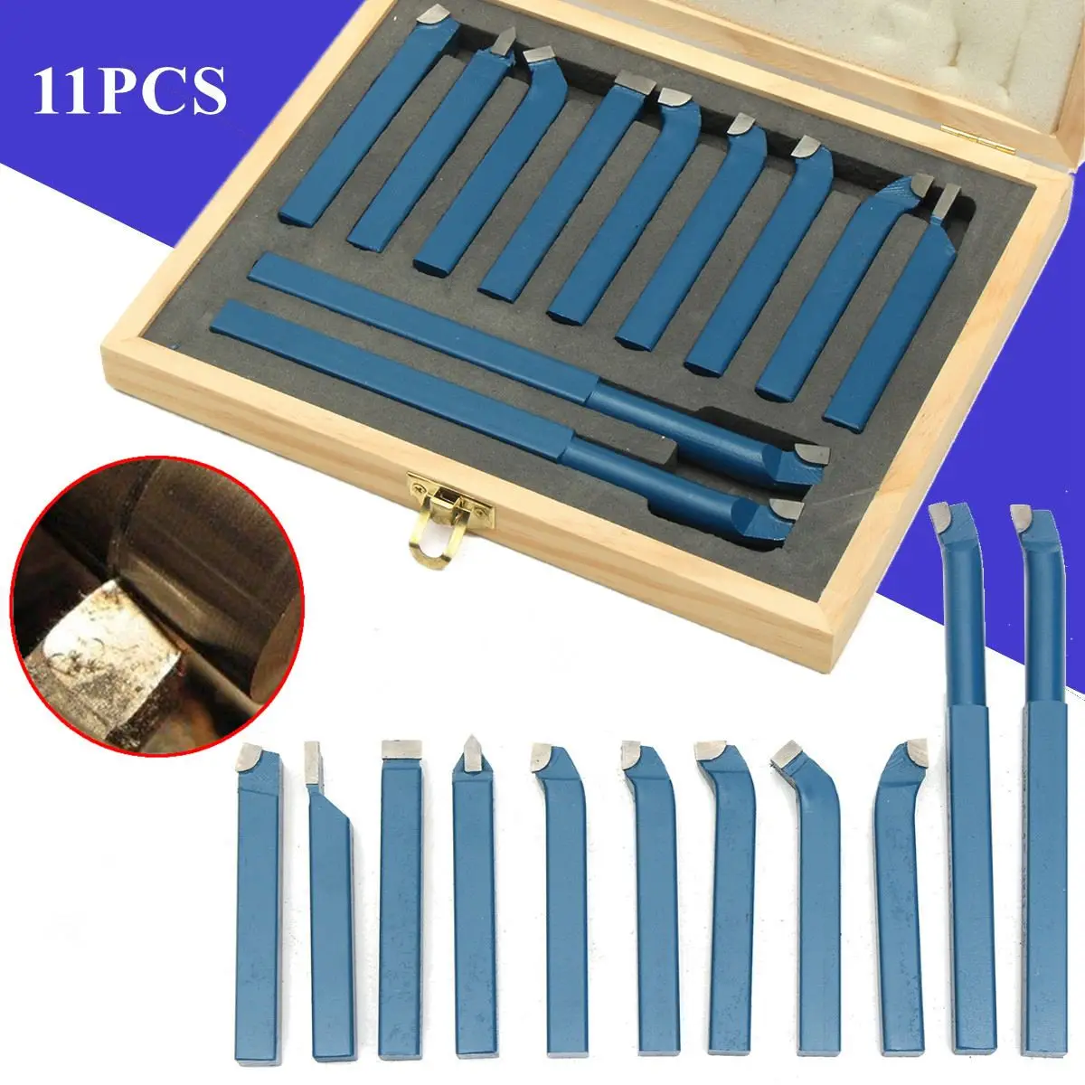 

11PCS 16mm(5/8") Carbide Tip Metal Cutting Turning Mini Lathe Tool Set Boring Bit Carbide Steel for Metal Working Lathe Turning