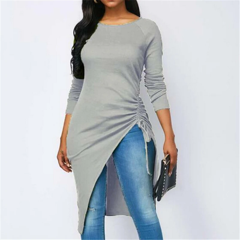 Women Blouses Asymmetrical Long Tops Women Blouse Womens Clothing Casual Solid Color Shirt Woman Blouse Womens Tops And Blouses