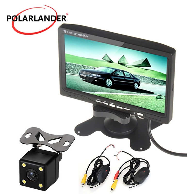 ]110 Degree Night Vision 4 LED Waterproof Car Rear View Camera with 7 Inch TFT LCD Color Display Screen Car Rear View Monitor photo