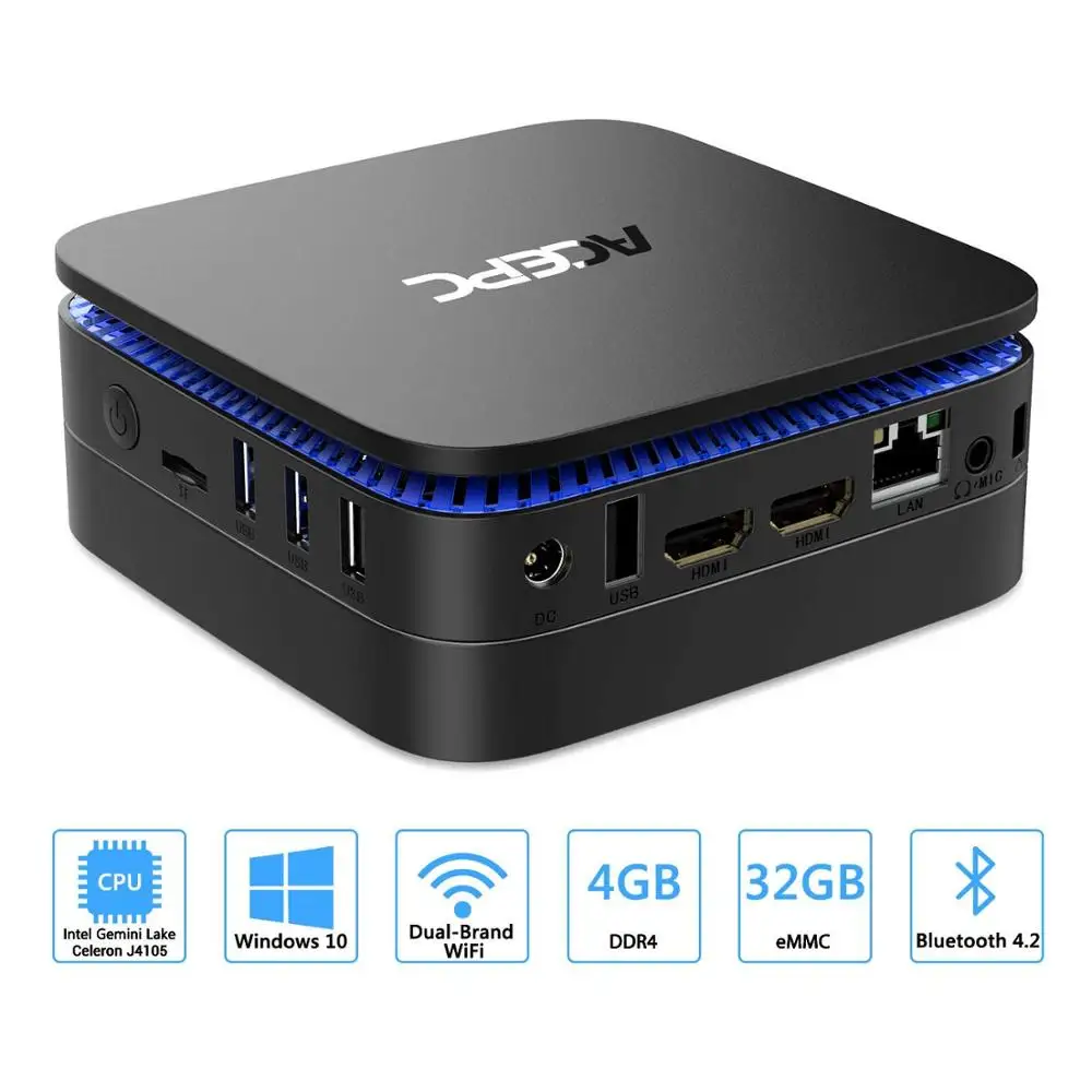 

GK1 4GB DDR4/32GB Mini PC Intel Gemini Lake Celeron J4105 Windows 10(64bit) Desktop Computer 4K 60fps/NVMe PCIe M.2 2242 ACEPC