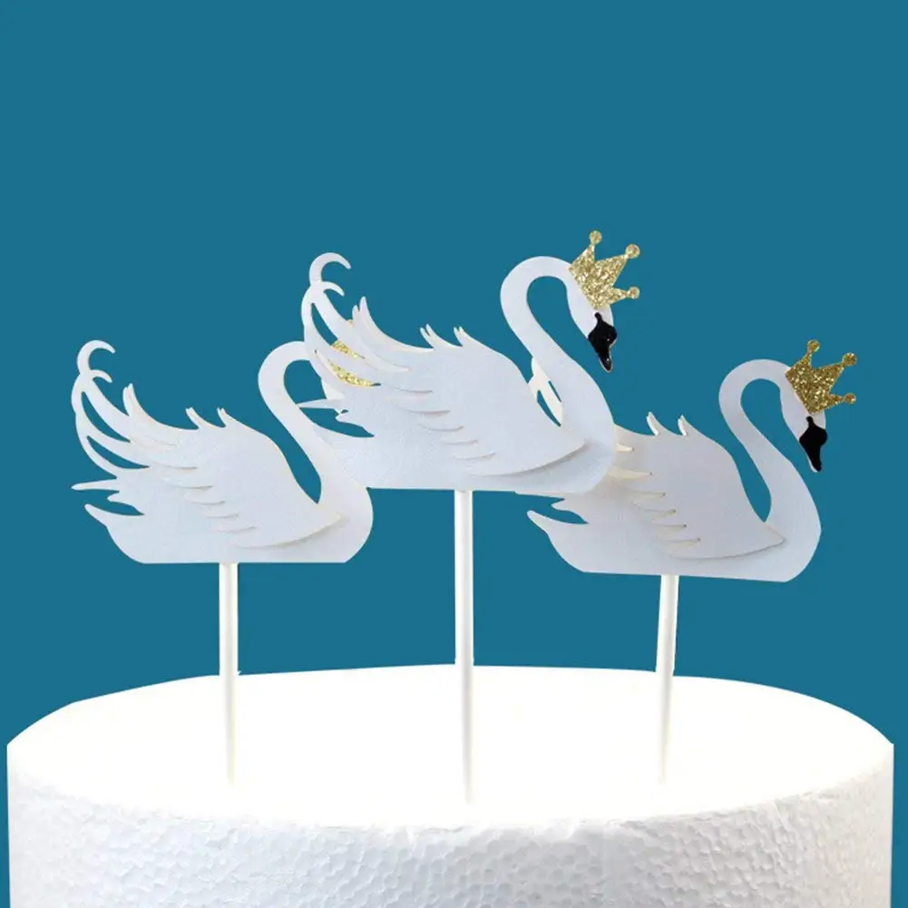 

20Pcs Swan Cupcake Cake Toppers Rhomboid Paper With Silk Butterfly Knot Cake Insert For Birthday Party Cake Decor baby Shower