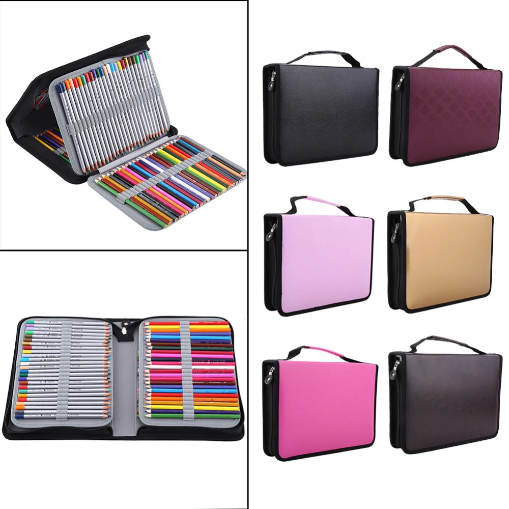 

150 Holder 4 Layer Portable PU Leather School Pencils Case Large Capacity Pencil Bag For Colored Pencils Watercolor Art Supplies