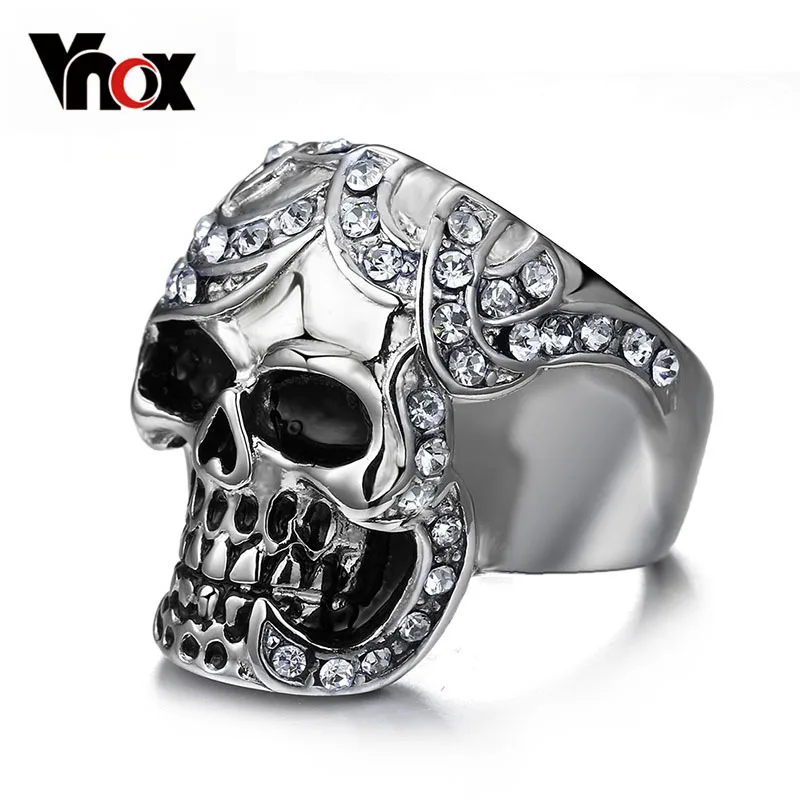 cheap Vnox Hip Hop Skull Rings for Men Party King Man Ring Rock Punk Horrible Ghost Stainless Steel Metal Halloween Gifts