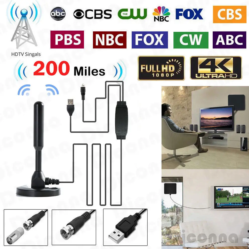 Горячая 2019 200 миль цифровая внутренняя 1080P HDTV ТВ антенна с усилителем высоким