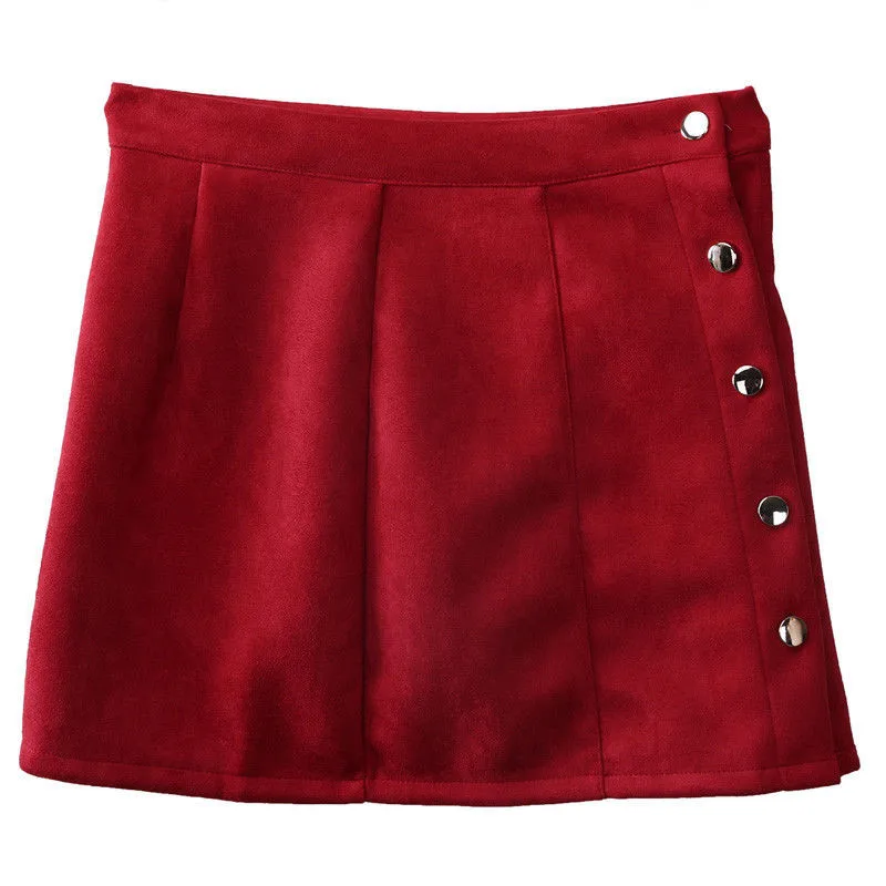 Модные элегантные женские летние юбки 90 лет с высокой талией однобортные однотонные тонкие трапециевидные замшевые мини-юбки с пуговицами