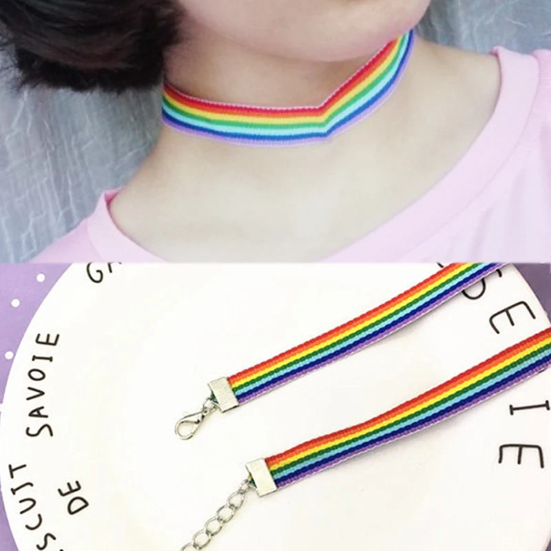 

Adjustable Wide 1cm Girls Wedding Wide 1.5cm Candy Color Nylon Rainbow 1PC Korean Choker Necklace Simple Women 2018 New Arrival