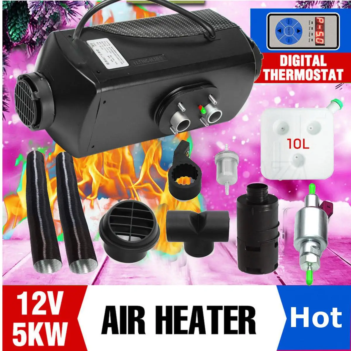

Car Heater 5KW 12V Air Diesels Heater Parking Heater With Digital Switch for RV, Motorhome Trailer, Trucks, Boats