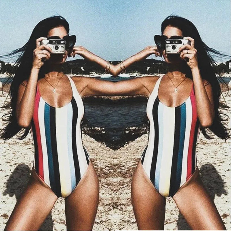 

Women One Pieces Swimsuit 2019 Sexy Stripe Bikini Push-up Padded Bra Swimsuit Bathing Swimwear
