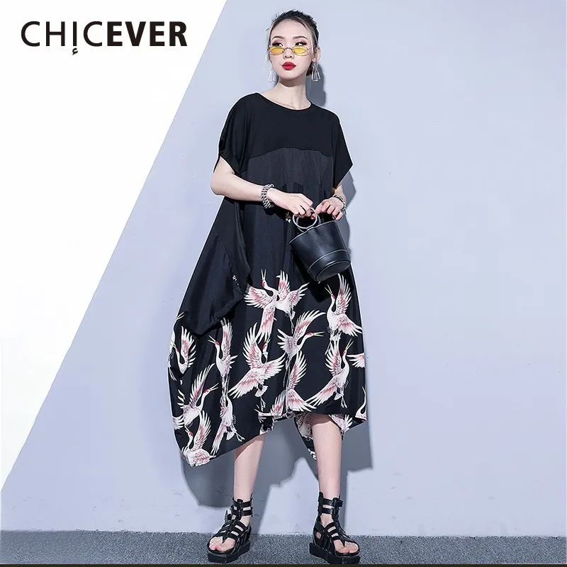 CHICEVER весеннее женское платье с животным принтом круглым вырезом коротким