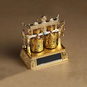 

Car Electric Prayer Wheels Fortune Alloy Battery Solar Energy Dual Use Four Prayer Wheels With Buddha Statue Home Decoration