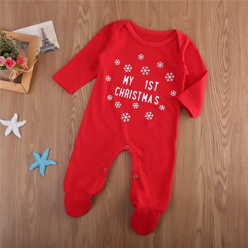 CANIS г. рождественский комбинезон для маленьких мальчиков и девочек, комбинезон с длинными рукавами для новорожденных, комбинезон с надписью, первая детская одежда на Рождество, красный цвет