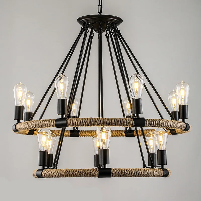 American Village Pendant Lamps Lights Retro Rope Chandelier American Village Pendant Lamps Lights