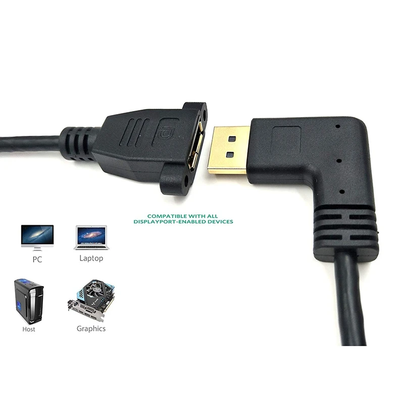 DP кабель 12 дюймов/30 см 90 градусов Displayport (DP) Male DisplayPort Female с резьбовым отверстием